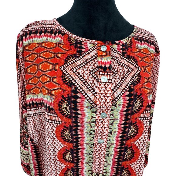 Anthropologie Fig and Flower Women's Tunic Blouse Plus 2X Floral Side Slit‎ Boho - Picture 1 of 7